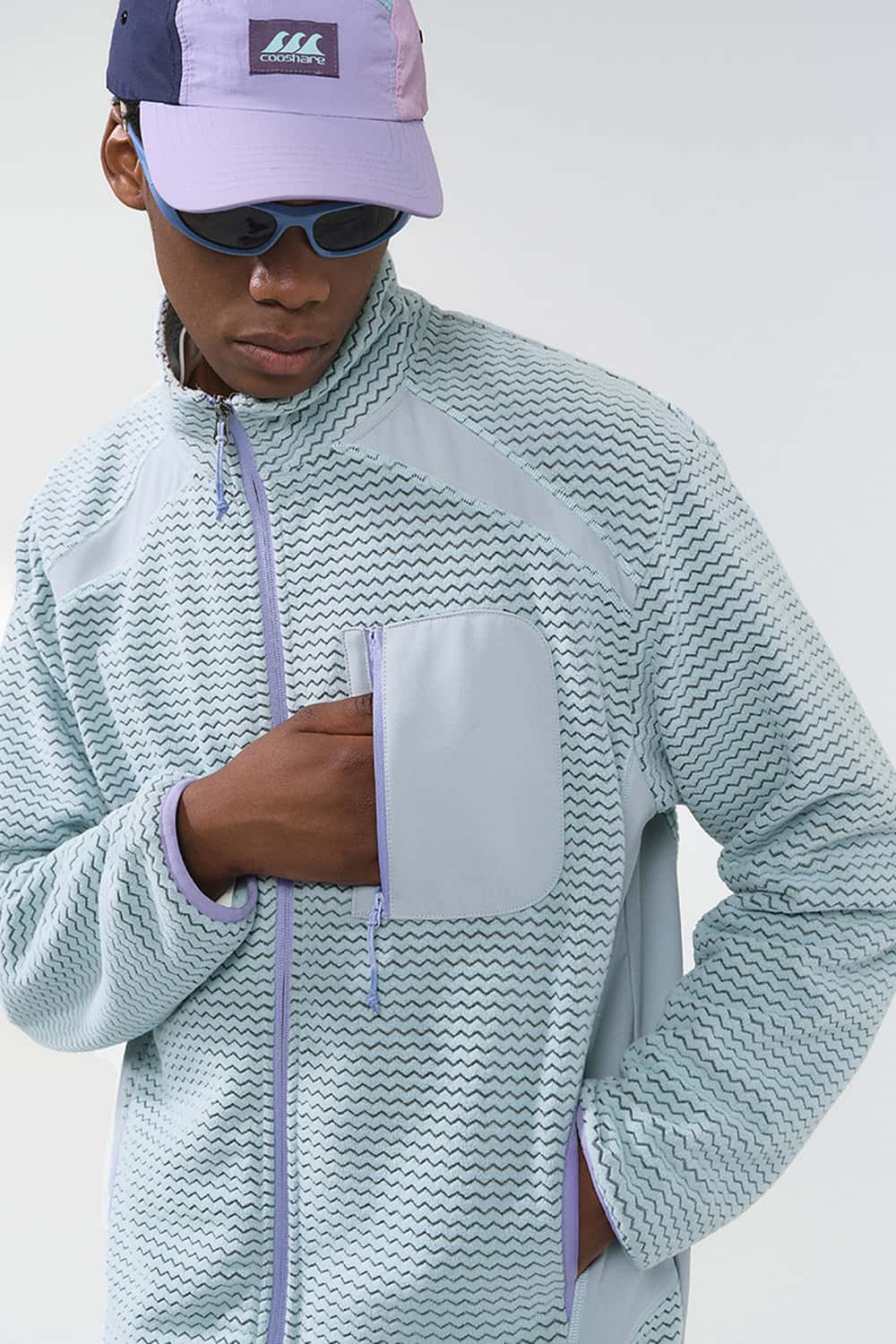 Wavy Textured Zip Jacket - Blue