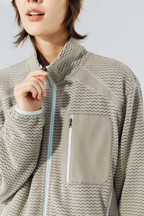 Wavy Textured Zip Jacket - Khaki
