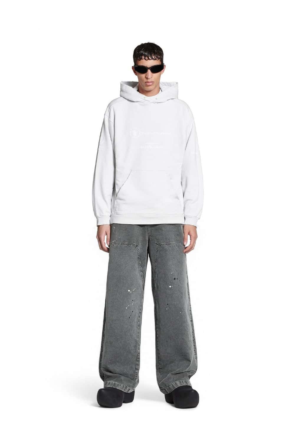 Washed Painter Wide-Leg Utility Pants - Black