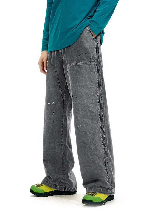 Washed Painter Wide-Leg Utility Pants - Black