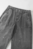 Washed Painter Wide-Leg Utility Pants - Black