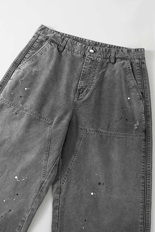 Washed Painter Wide-Leg Utility Pants - Black