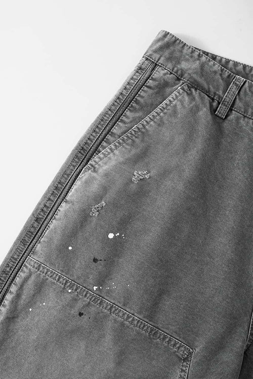 Washed Painter Wide-Leg Utility Pants - Black
