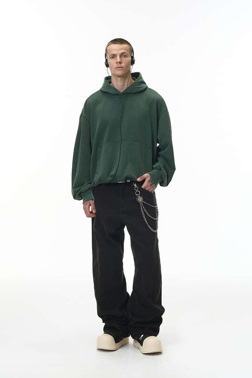 Washed Curved-Leg Utility Pants - Black