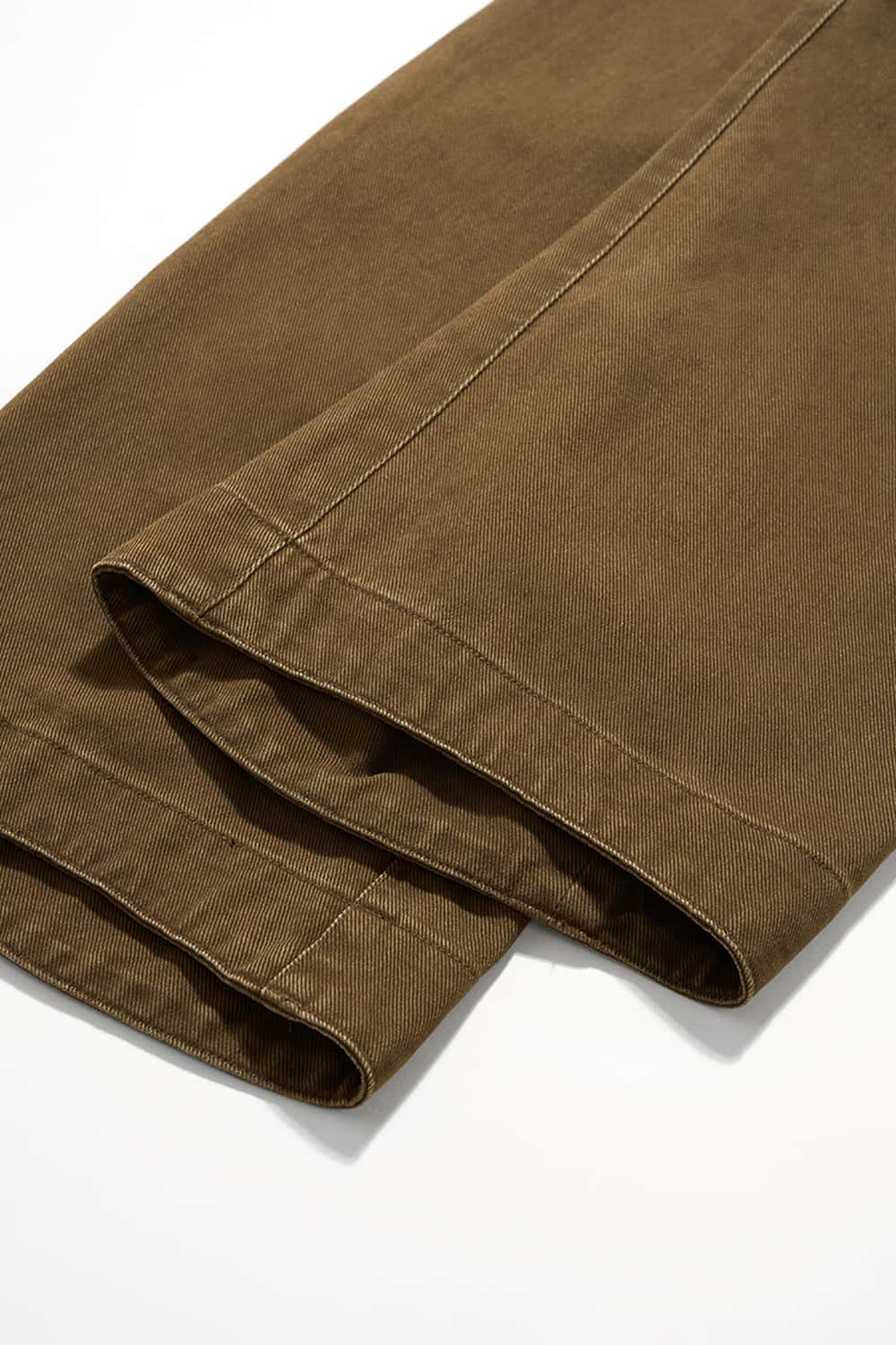 Washed Curved-Leg Utility Pants - Brown