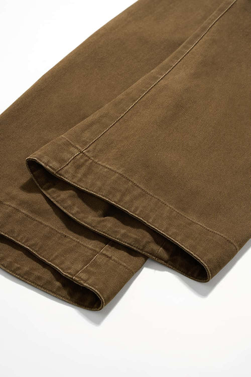 Washed Curved-Leg Utility Pants - Brown