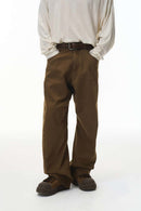 Washed Curved-Leg Utility Pants - Brown