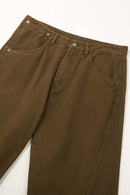 Washed Curved-Leg Utility Pants - Brown