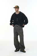 Washed Curved-Leg Utility Pants - Dark Gray