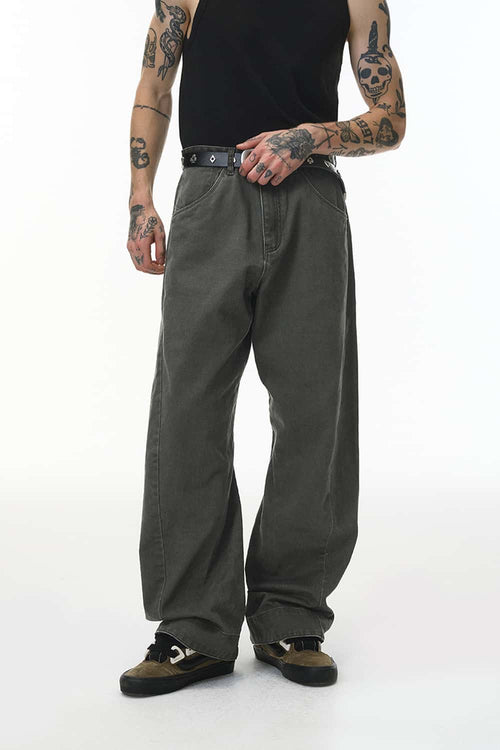 Washed Curved-Leg Utility Pants - Dark Gray