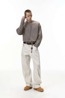 Washed Curved-Leg Utility Pants - Light Gray