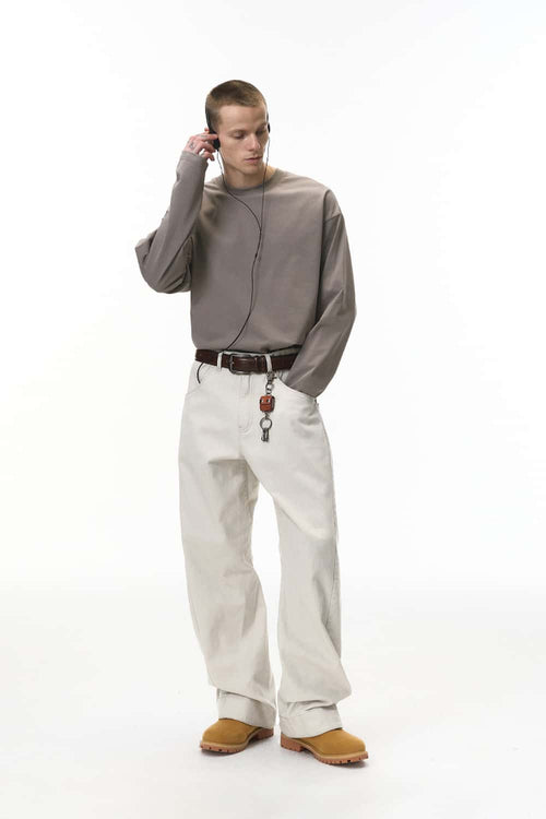 Washed Curved-Leg Utility Pants - Light Gray