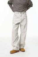 Washed Curved-Leg Utility Pants - Light Gray