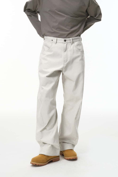 Washed Curved-Leg Utility Pants - Light Gray