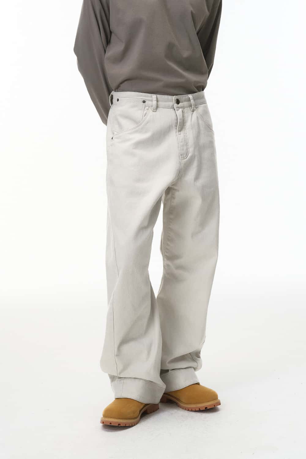 Washed Curved-Leg Utility Pants - Light Gray