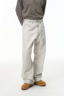Washed Curved-Leg Utility Pants - Light Gray