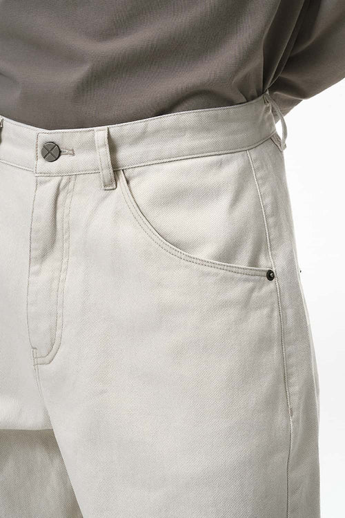 Washed Curved-Leg Utility Pants - Light Gray