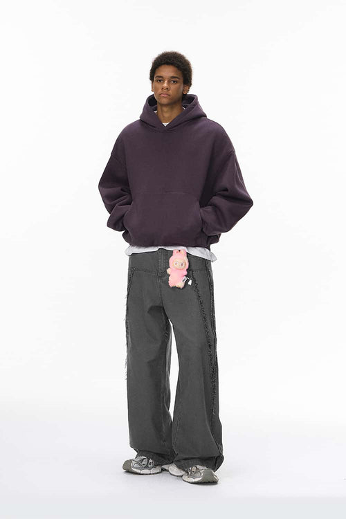 Frayed Washed Wide-Leg Pants - Dark Gray