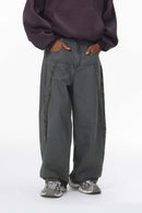Frayed Washed Wide-Leg Pants - Dark Gray