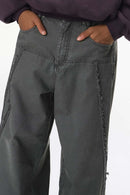 Frayed Washed Wide-Leg Pants - Dark Gray