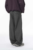 Frayed Washed Wide-Leg Pants - Dark Gray