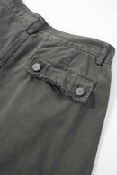 Frayed Washed Wide-Leg Pants - Dark Gray