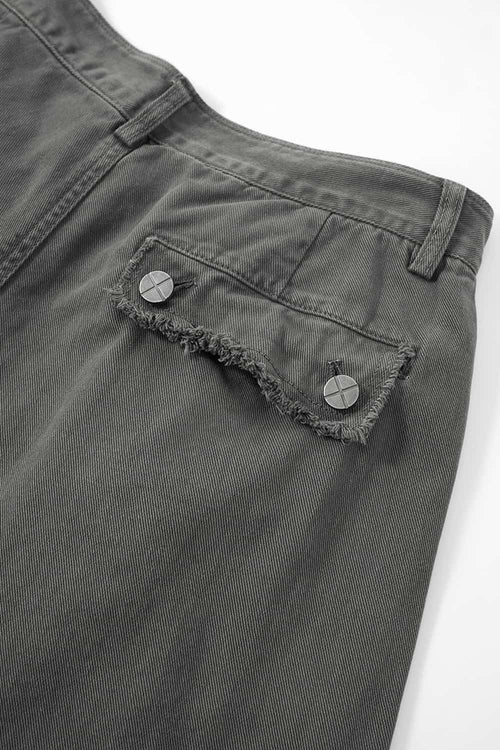 Frayed Washed Wide-Leg Pants - Dark Gray