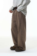 Frayed Washed Wide-Leg Pants - Gray Brown