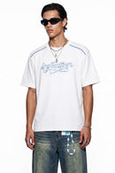 Embroidered Script Contrast T-Shirt - White