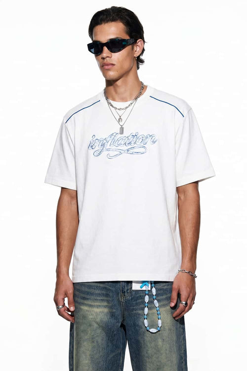 Embroidered Script Contrast T-Shirt - White