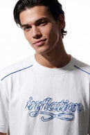 Embroidered Script Contrast T-Shirt - White