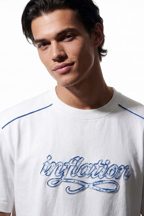 Embroidered Script Contrast T-Shirt - White
