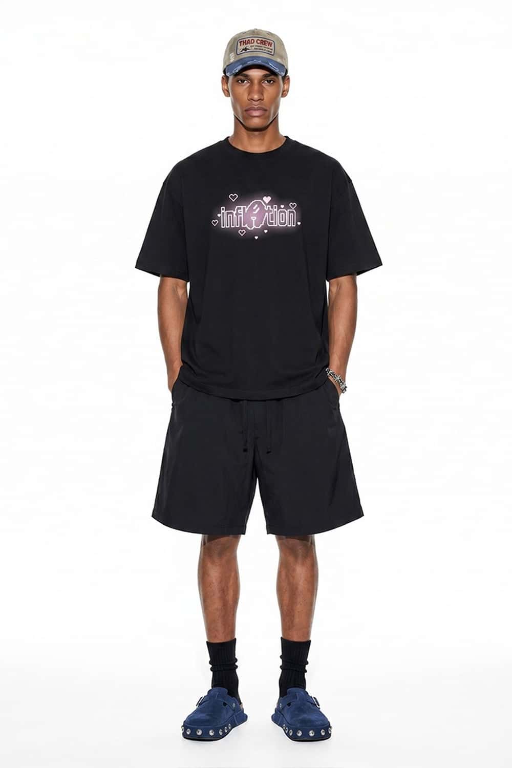 Pixel Graphic Drop-Shoulder T-Shirt - Black