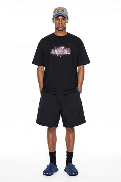 Pixel Graphic Drop-Shoulder T-Shirt - Black