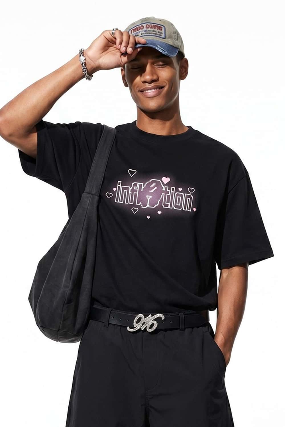 Pixel Graphic Drop-Shoulder T-Shirt - Black