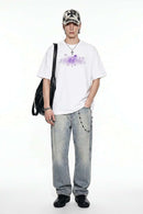 Pixel Graphic Drop-Shoulder T-Shirt - White