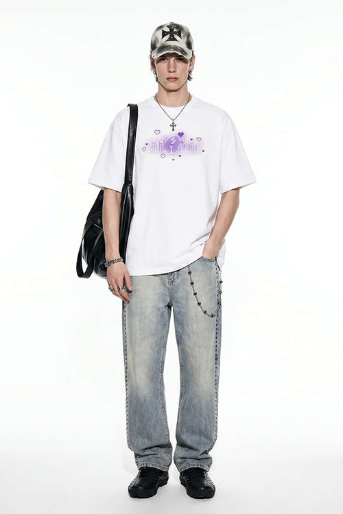 Pixel Graphic Drop-Shoulder T-Shirt - White
