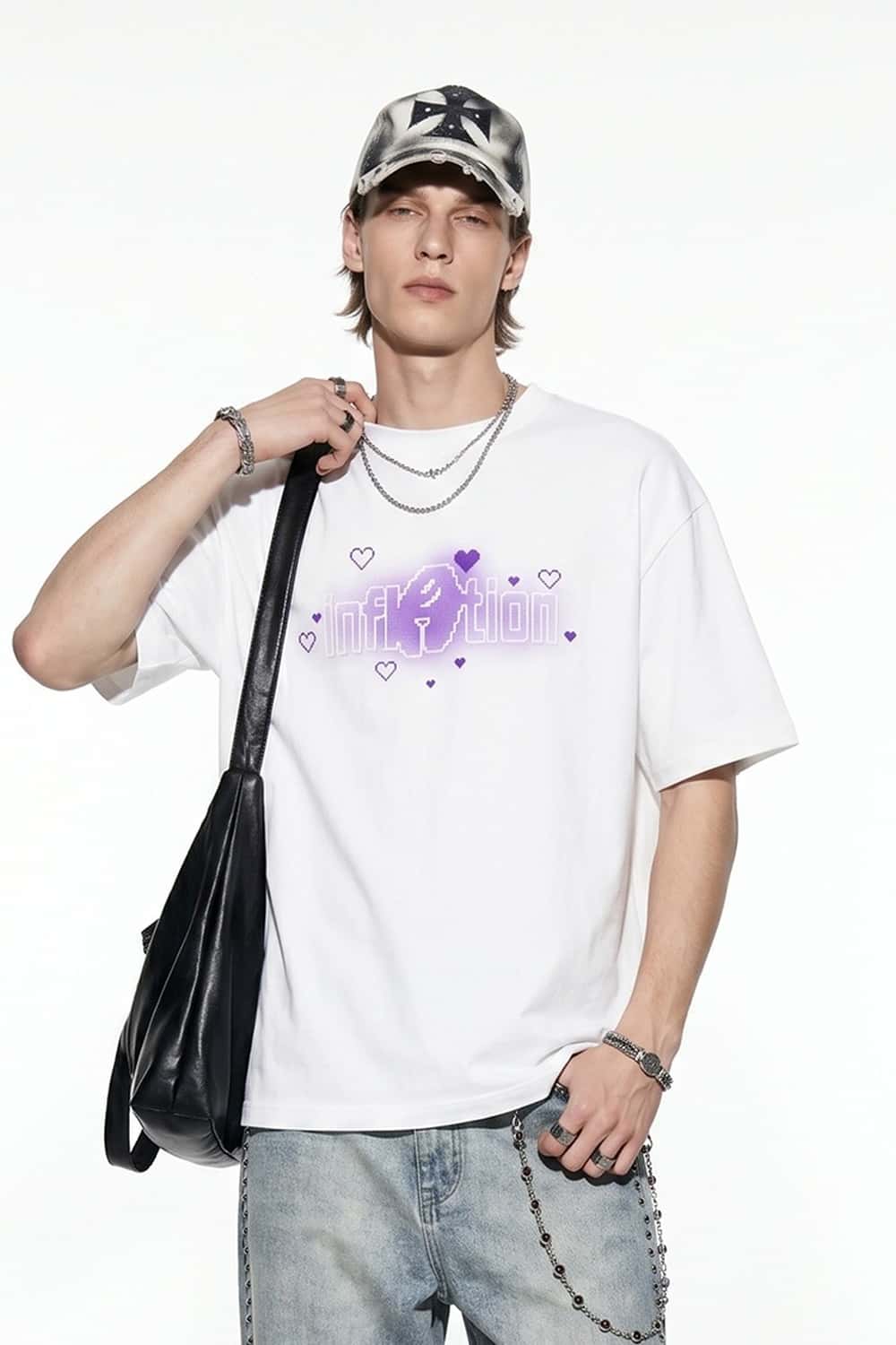 Pixel Graphic Drop-Shoulder T-Shirt - White