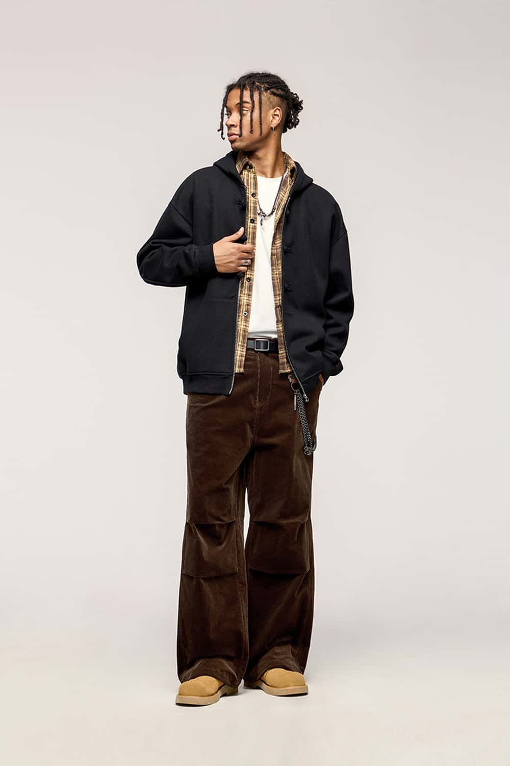 Corduroy Wide-Leg Casual Pants - Coffee