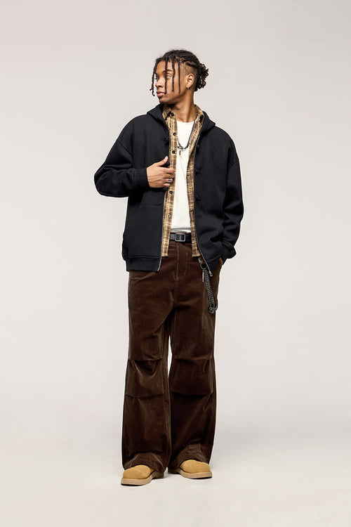 Corduroy Wide-Leg Casual Pants - Coffee