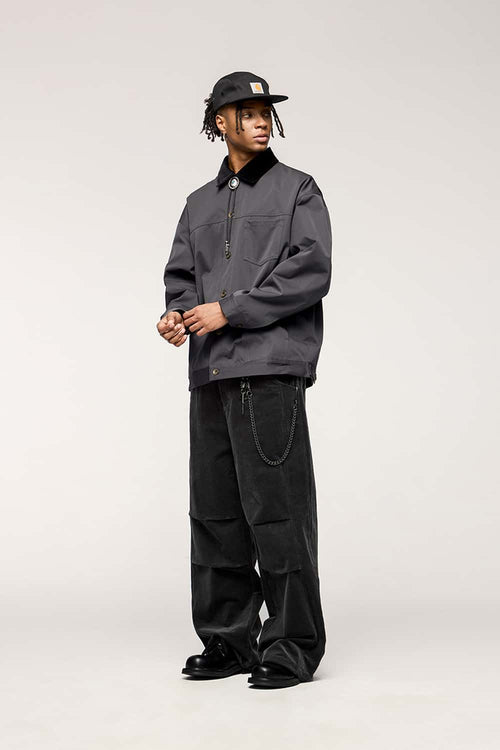 Corduroy Wide-Leg Casual Pants - Dark Gray