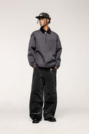 Corduroy Wide-Leg Casual Pants - Dark Gray