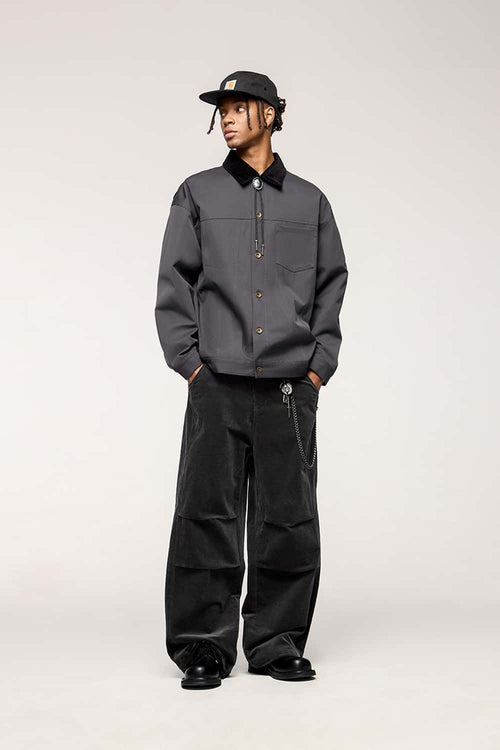 Corduroy Wide-Leg Casual Pants - Dark Gray