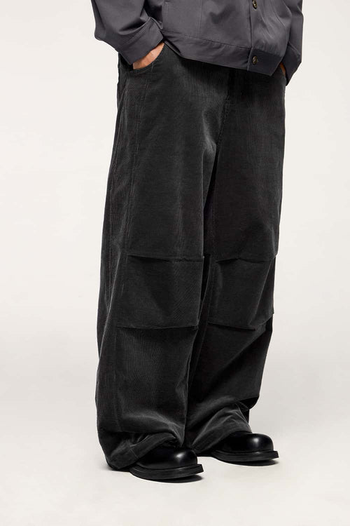 Corduroy Wide-Leg Casual Pants - Dark Gray