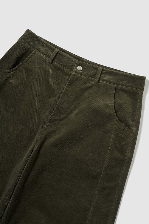 Corduroy Wide-Leg Casual Pants - Green