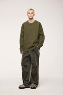 Corduroy Wide-Leg Casual Pants - Military Green