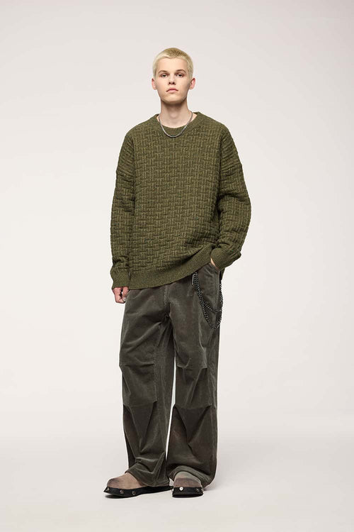 Corduroy Wide-Leg Casual Pants - Military Green