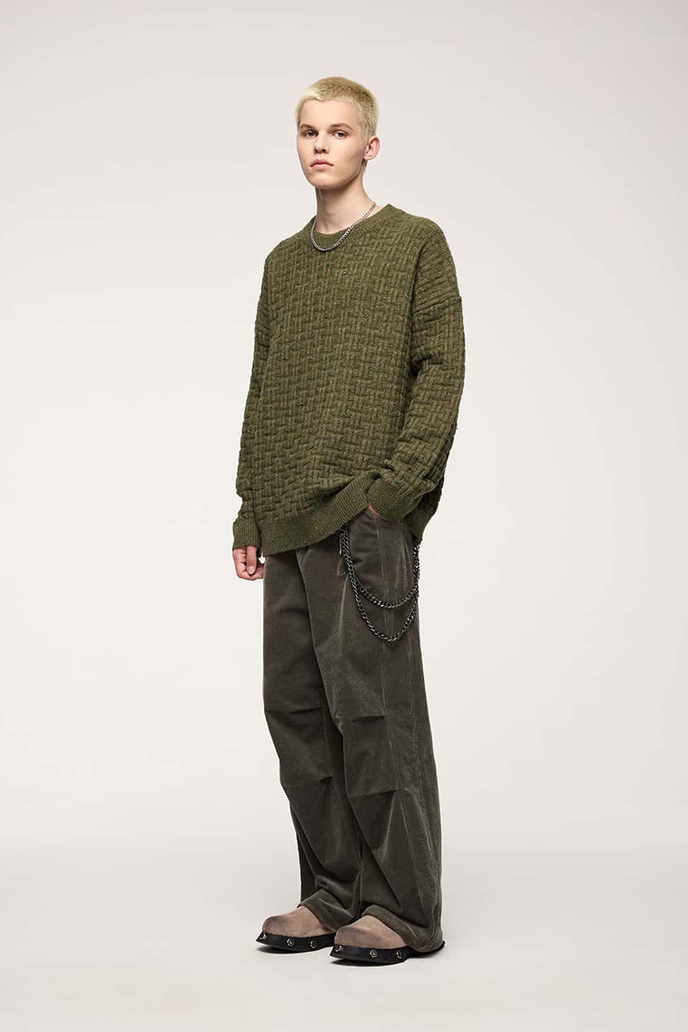 Corduroy Wide-Leg Casual Pants - Military Green