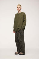 Corduroy Wide-Leg Casual Pants - Military Green