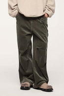 Corduroy Wide-Leg Casual Pants - Military Green